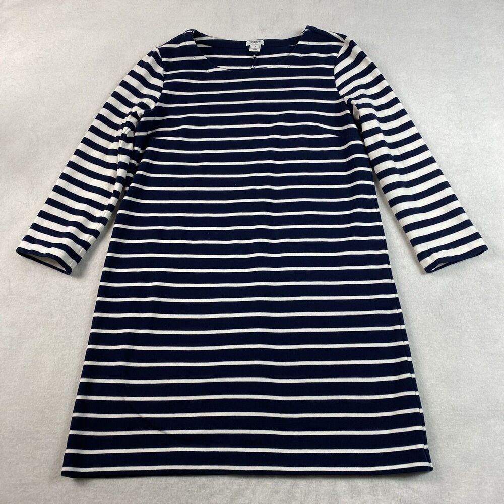 J Crew Womens Knit Striped Shift Dress S Navy Blue Nautical Stretch
